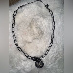 By Alexa Rae bar Melania Clara Priscilla heart Black Chain Necklace gunmetal
